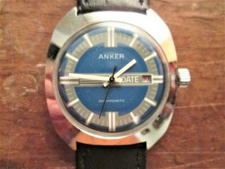 60s Vintage Ruhla Anker Made Gdr (germany) Bicolour Blue Dial With Gray