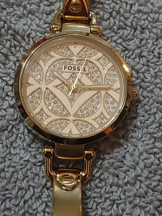 Fossil Watch Georgia Crystal Pave Dial Gold Tone Stainless Steel Model Es3293