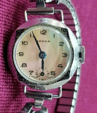Vintage Sonya Ladies Wrist Watch Mother Of Pearl Face Swiss Made 1960s