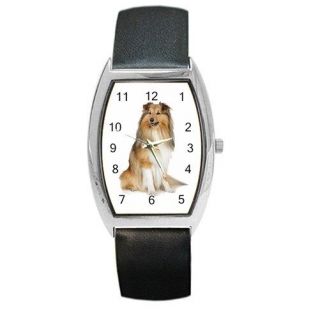 Shetland Sheepdog Sheltie Dog Unisex Barrel Leather Band Wrist Watch 116468330
