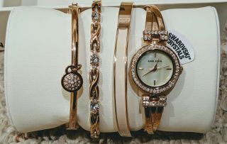 Anne Klein Mother Of Pearl Dial Rose Gold Bangle Ladies Watch Set 2238rgst