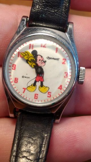 Vintage 1960 ' s Ladies Kids Mickey Mouse US Time Mechanical Watch Runs Ingersol 2