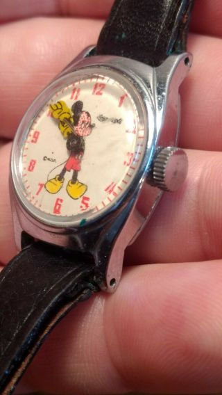 Vintage 1960 ' s Ladies Kids Mickey Mouse US Time Mechanical Watch Runs Ingersol 3