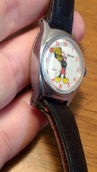 Vintage 1960 ' s Ladies Kids Mickey Mouse US Time Mechanical Watch Runs Ingersol 4