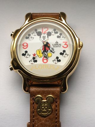 Vintage Musical Mickey Mouse Quartz Watch By Lorus " V422 - 0010zo Brown Logo Band