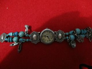 Peyote Bird 925 Sterling Silver Quartz Beaded Bracelet Watch