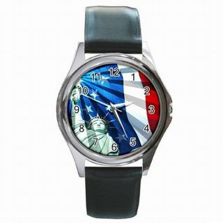 Statue Of Liberty Usa American Flag Accessory Leather Watch