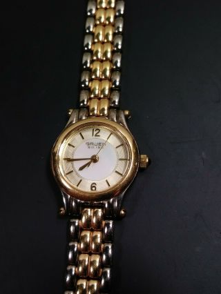 Ladies Gruen Swiss Two Tone Yellow Gold Bracelet Sapphire Crystal Watch