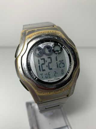 Men’s Casio W - E11 Dual Time Digital Watch Ss Band Light Chronograph Alarm