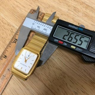 Vintage Halston Men Gold Tone Slim Rectangle Quartz Watch Hours Batt 5
