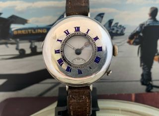 1916 Dated Silver Half Hunter Ww1 Trench Watch With Blue Inset Numbers