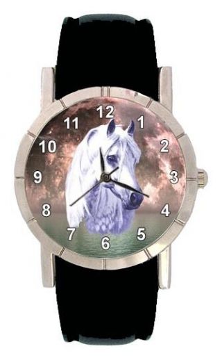 White Pony Horse Mens Ladies Leather Quartz Movement Wrist Watch Sa1805
