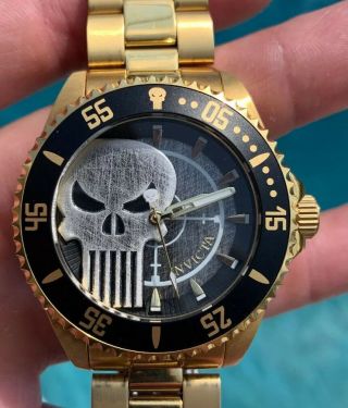 Invicta Mens 44mm Pro Diver Limited Edition Marvel Punisher Black Gold Watch