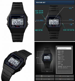Classic/retro/vintage 70’s/80’s F - 91w Unisex Digital Lcd Watch With Black Strap