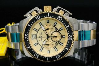 Invicta Men Pro Diver 48mm Gold Dial Two Tone Chronograph S.  S Bracelet Watch