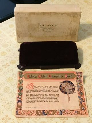 Vintage Bulova Fifth Avenue Dark Plum Watch Presentation Case - Box & Paperwork