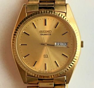 Vintage Seiko (5y23 - 8a60) Sq Gold - Tone " Day/date " Stainless Steel Men 