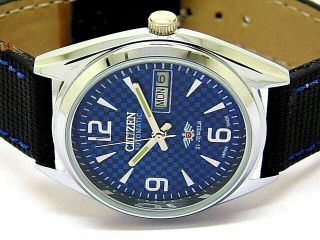 Citizen Automatic Mens Steel Blue Dial Vintage Day/date Japan Watch Run Order