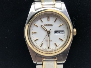 Seiko White Dial Two - Tone Stainless Steel Ladies Watch Sut108 (msrp $215.  00)