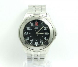 Mens Swiss Army Victorinox 100m Stainless Steel Black Dial Quartz Watch 24841cb