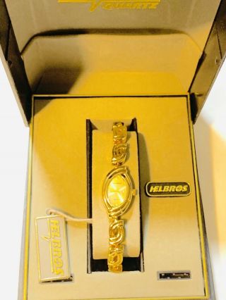 Vintage Helbros Ladies Gold Tone Quartz Wrist Watch Old Stock (20234m)