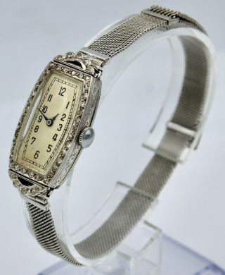 Antique Platinum Swiss Watch With Diamond Bezel And Palladium Band 21.  2 Grams
