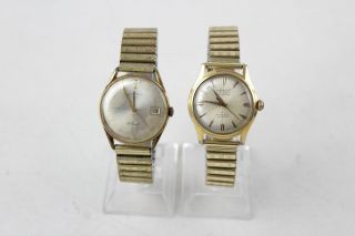 2 X Vintage Gents Gold Tone Wristwatches Hand - Wind Automatic Inc Rotary