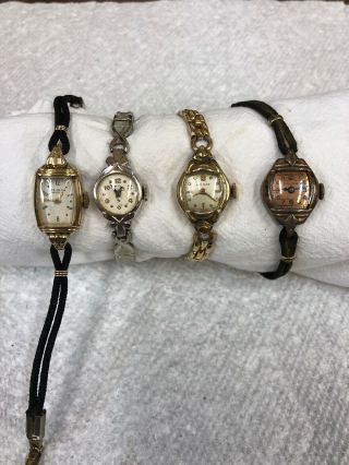 Vintage Ladies Wrist Watches.  2 Elgin And 2 Holmar