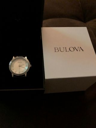 Bulova 96a28 Stainless Silver Dial Leather Band Watch Retails $175