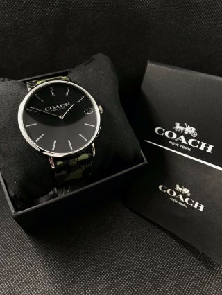 Coach Charles Camo Leather Black Dial Mens 41mm Watch