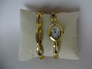 Sekonda Ladies Gold Tone Quartz Dress Watch And Bracelet Set With Diamantes