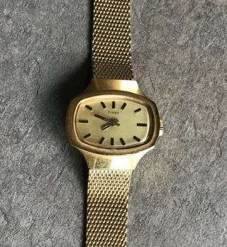 Vintage Women’s Timex Hand Wind Watch Gold Tone Cool Design Bin F