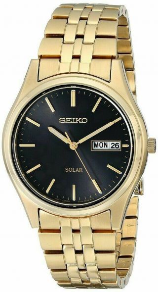 Seiko Sne044 Solar Powered Men’s Stainless Steel Gold Tone Dress Watch