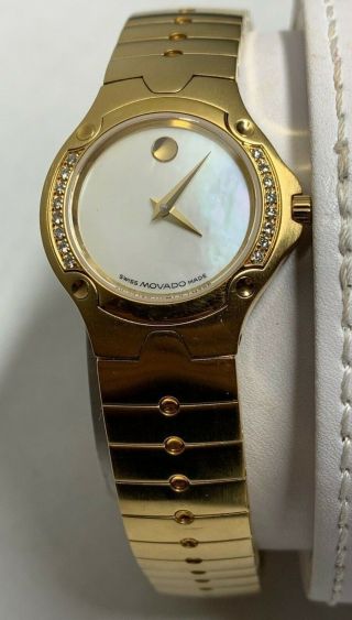 Ladies Movado Sports Edition Gold Plated Watch - Mop Dial - Diamond Bezel