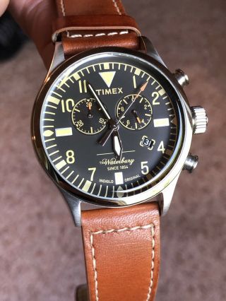 Timex X Waterbury Red Wing Todd Snyder Leather Chronograph Watch 42mm Tw2p84300