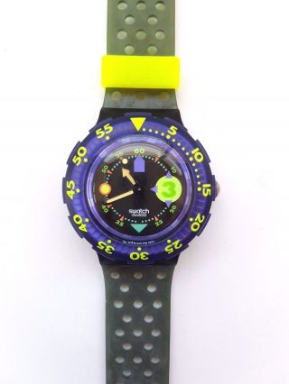 Rare Swatch Scuba 200 Purple/yellow Swiss Watch 1991