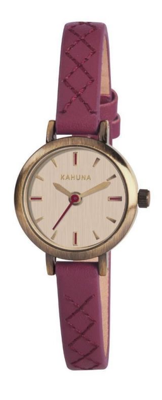 Kahuna Ladies Red Narrow Leather Strap Antique Gold Case Watch - Kls0238l