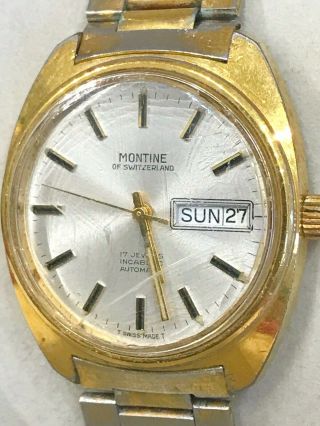 Vintage Montine Watch Fully Swiss Made 17 Jewels Automatic Day Date
