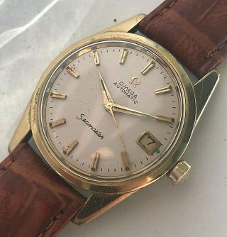 Vintage 33.  5mm Omega Seamaster 1961 Gold Top Swiss Mens Watch With Date,  Cal 562