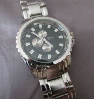 Geneva Platinum Large Face Silver Stainless Watch