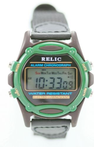 Relic By Fossil Digital Day Date Light Nylon Buckle Band Unisex Wr Sport Watch