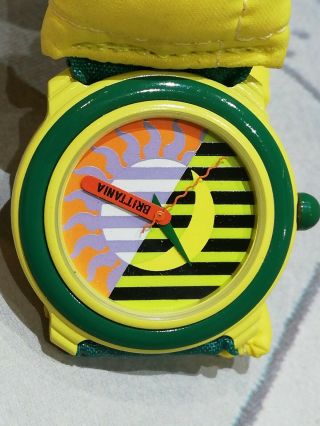 Rare Vintage 80s 90s Retro Brittania Pop Art Sun Moon Watch Green Yellow Unisex