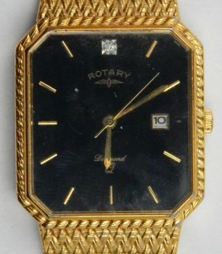 Mens Rotary Quartz Gold Plated Bracelet Watch Date.  Diamond Q.  4130.  7.  25 Inches.