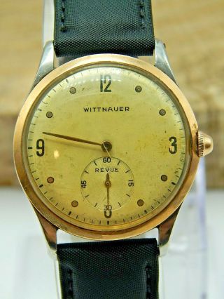 Vintage 1950s Wittnauer Revue 17 Jewel Two Tone Rose Gold & Stainless Watch
