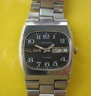 Slava Automatic Black Dial Vintage Soviet Ussr Wrist Watch Case Movement 2427.