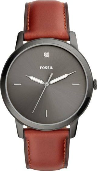 Fossil Fs5479 The Minimalist Carbon Series Smokey Amber Leather Men 