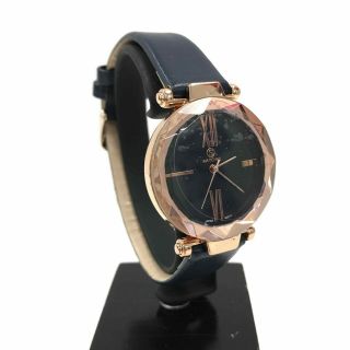 Strada Navy Blue Leather Strap Rose Gold Stylish Water Resistant Watch Th251009