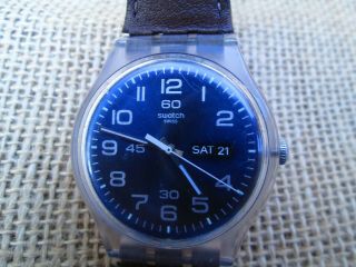 A Swatch Big Number & Big Face Easy Read Quartz Wristwatch,  Leather Strap,  Is44.