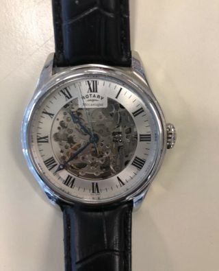 Rotary Mens Black Leather Strap Skeleton Watch.  Gs03036/01.