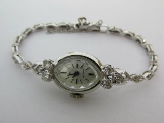 Hamilton Ladies 14k White Gold & Diamond Wrist Watch 17j 773